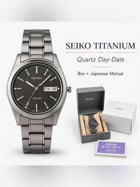 Seiko Titanium Quartz Day-Date Watch 7N43-7B20 Japan w/ Box & Manual